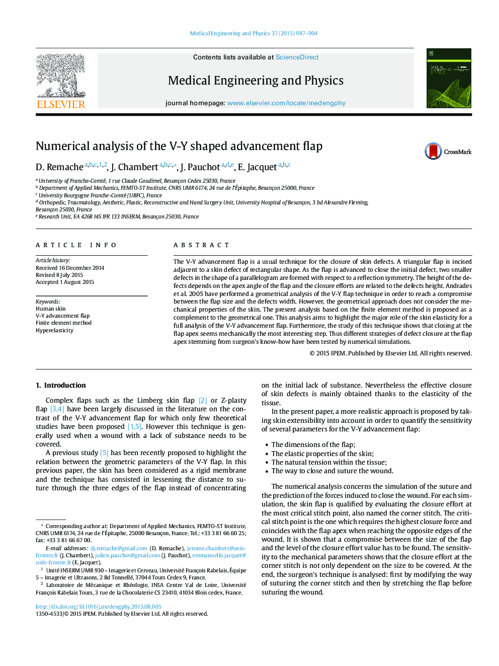 Numerical analysis of the V-Y shaped advancement flap