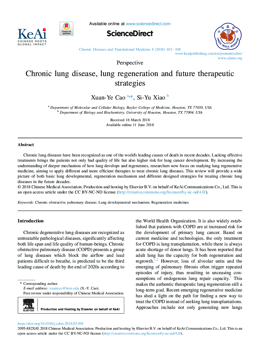 Chronic lung disease, lung regeneration and future therapeutic strategies