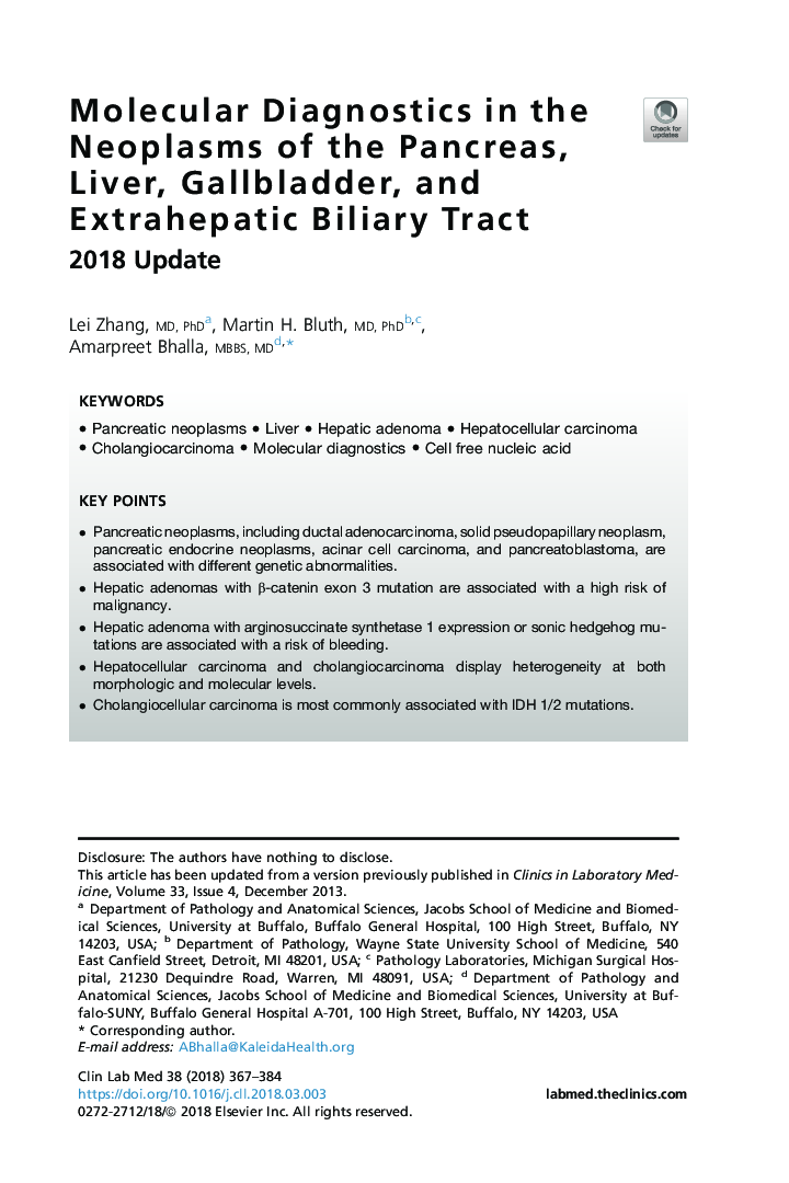 Molecular Diagnostics in the Neoplasms of the Pancreas, Liver, Gallbladder, and Extrahepatic Biliary Tract