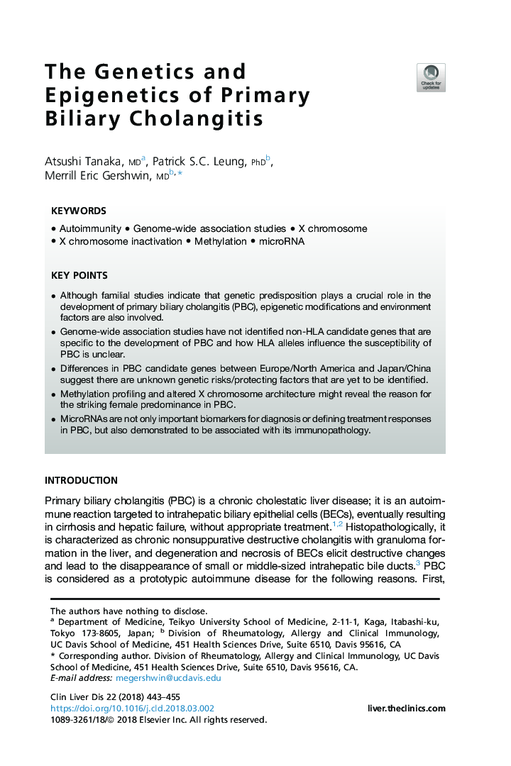 The Genetics and Epigenetics of Primary Biliary Cholangitis