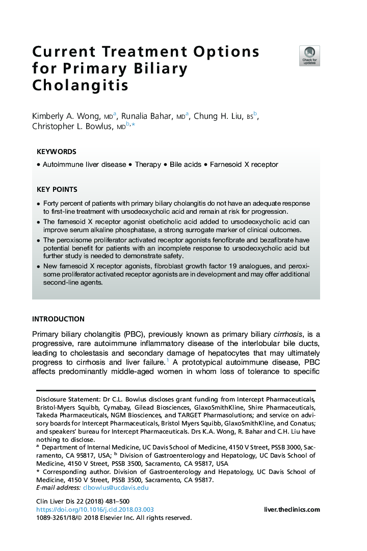 Current Treatment Options for Primary Biliary Cholangitis