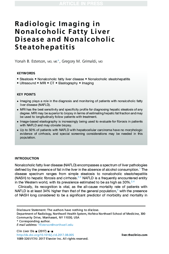 Radiologic Imaging in Nonalcoholic Fatty Liver Disease and Nonalcoholic Steatohepatitis