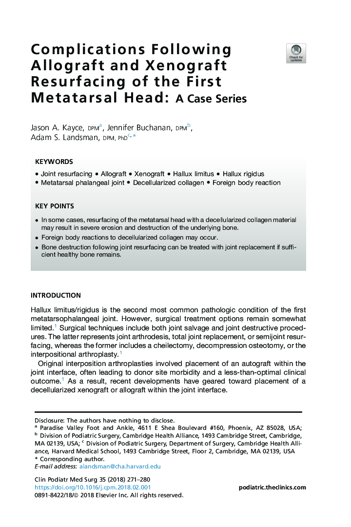 Complications Following Allograft and Xenograft Resurfacing of the First Metatarsal Head