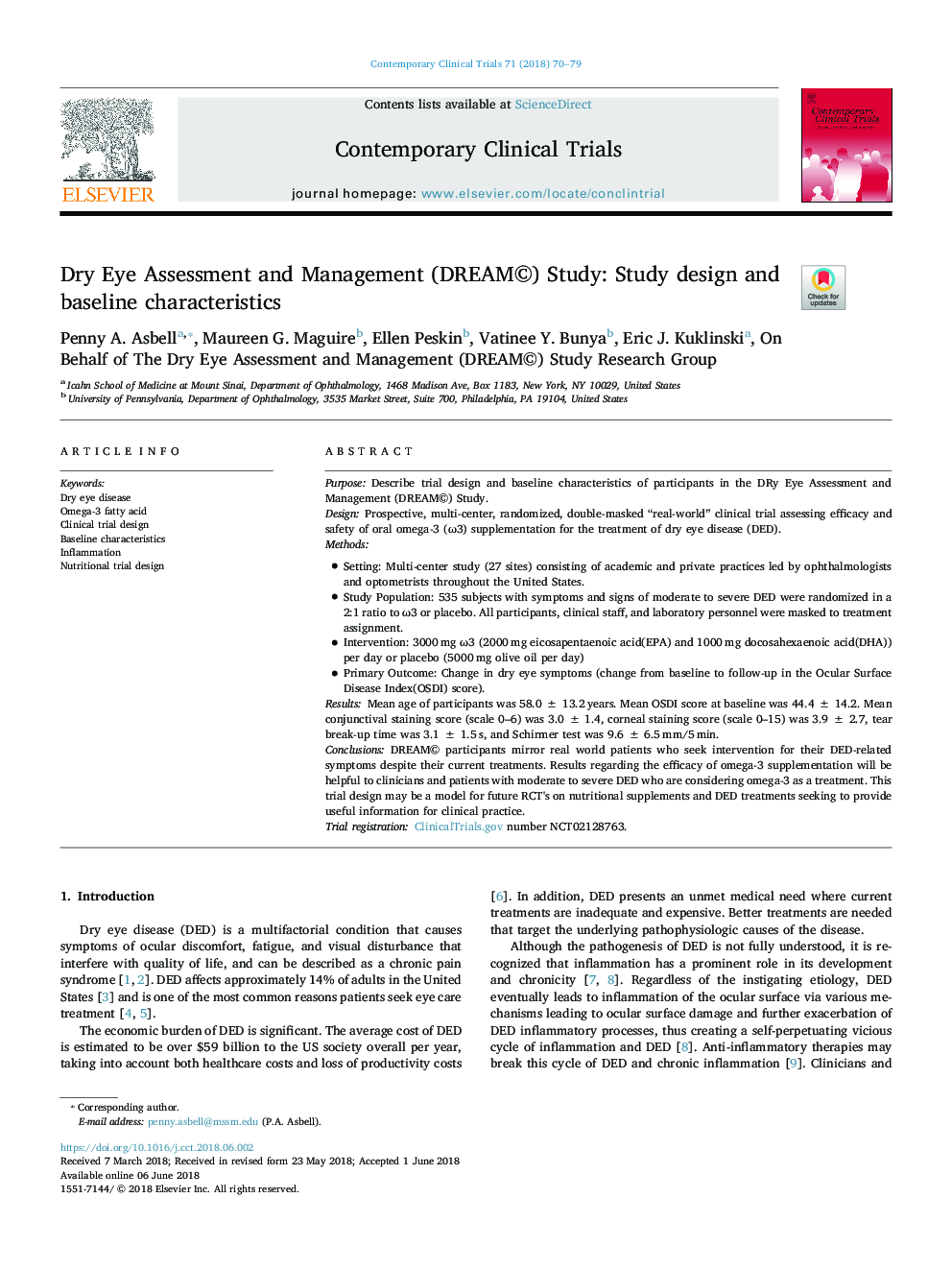 Dry Eye Assessment and Management (DREAM©) Study: Study design and baseline characteristics