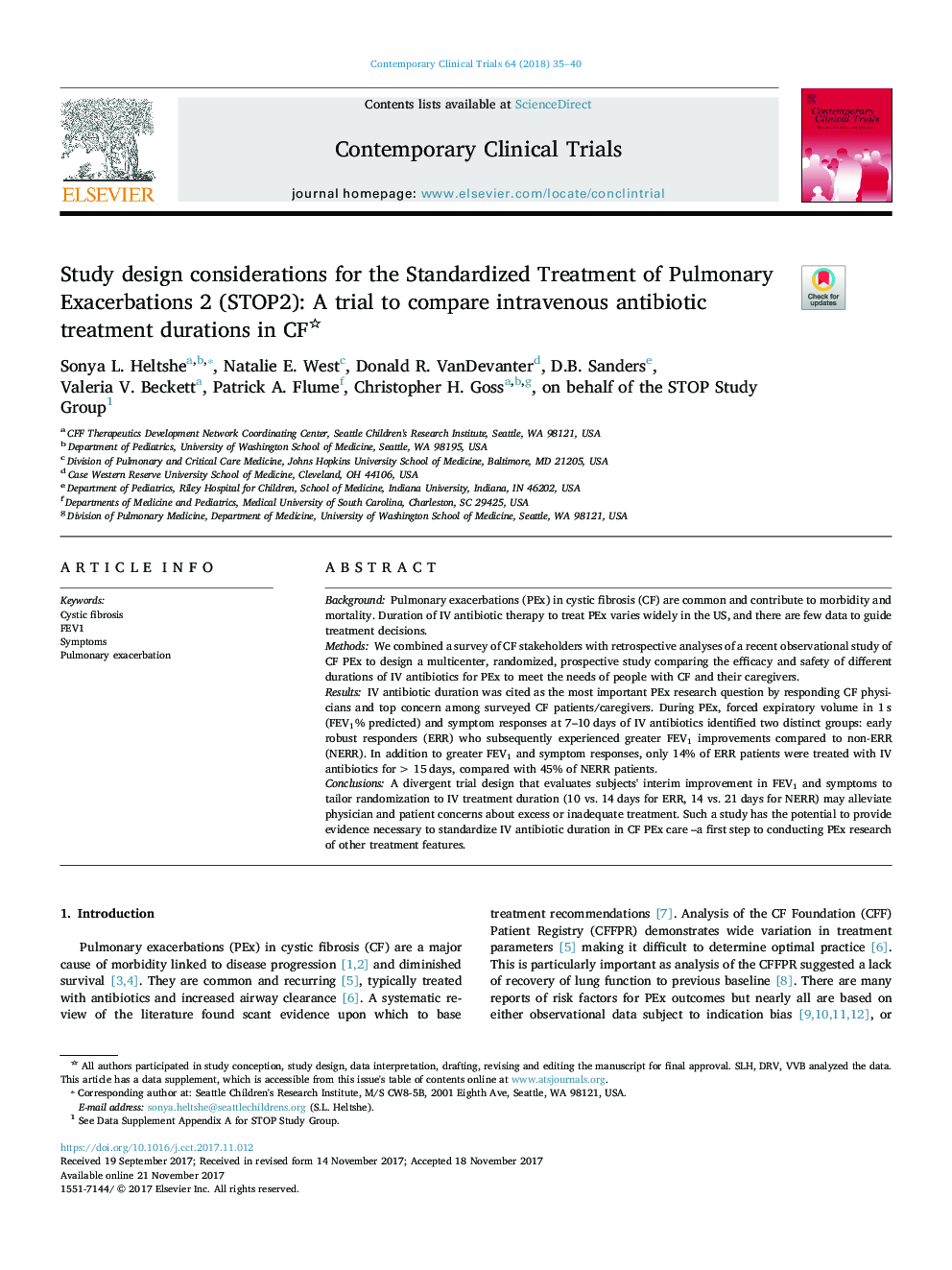 Study design considerations for the Standardized Treatment of Pulmonary Exacerbations 2 (STOP2): A trial to compare intravenous antibiotic treatment durations in CF