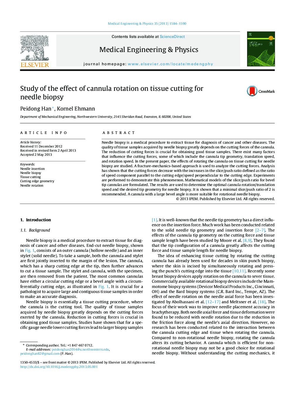 Study of the effect of cannula rotation on tissue cutting for needle biopsy