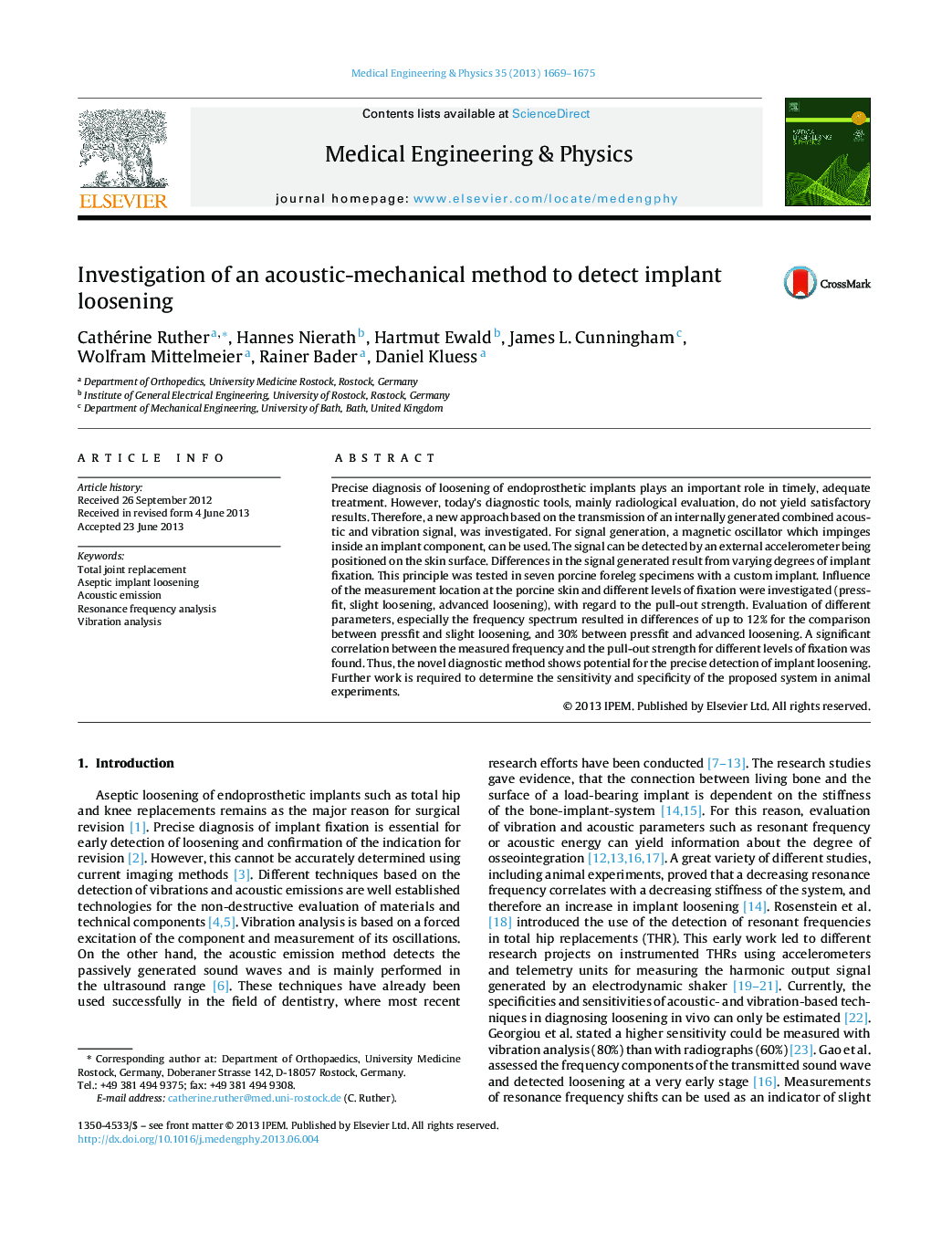 Investigation of an acoustic-mechanical method to detect implant loosening