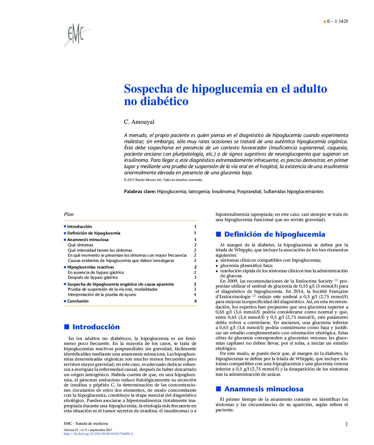 Sospecha de hipoglucemia en el adulto no diabético