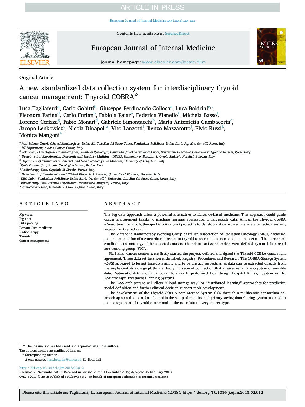 A new standardized data collection system for interdisciplinary thyroid cancer management: Thyroid COBRA