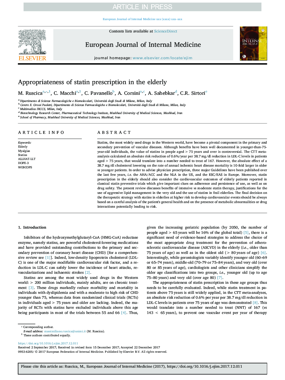 Appropriateness of statin prescription in the elderly