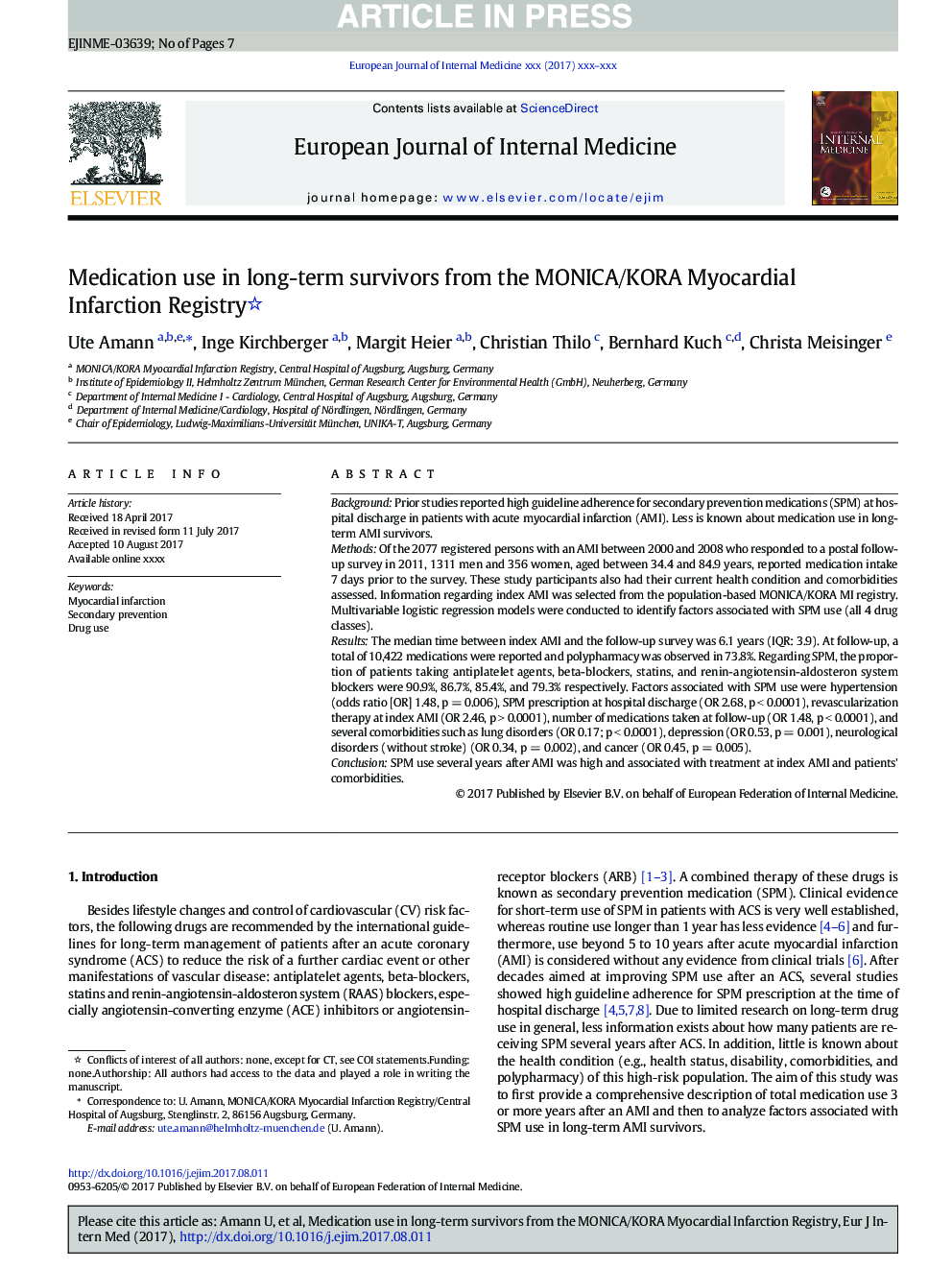 Medication use in long-term survivors from the MONICA/KORA Myocardial Infarction Registry