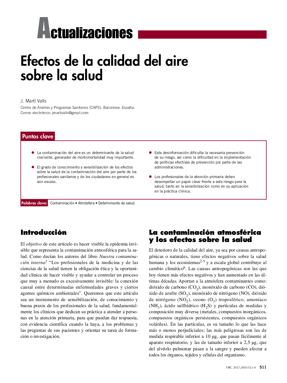 Efectos de la calidad del aire sobre la salud