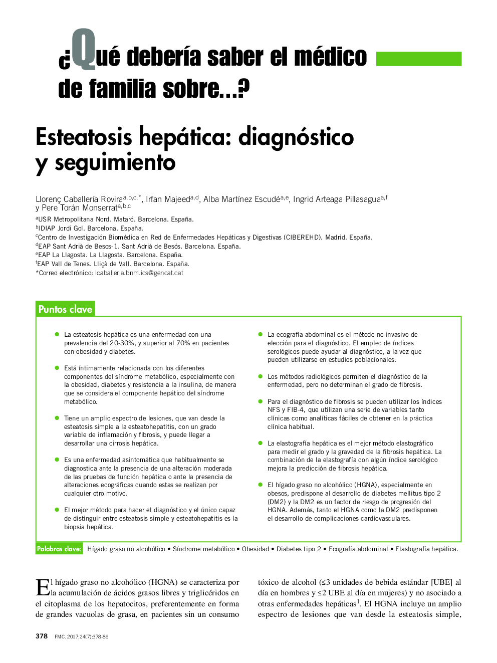 Esteatosis hepática: diagnóstico y seguimiento