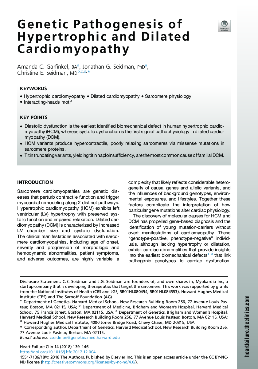 Genetic Pathogenesis of Hypertrophic and Dilated Cardiomyopathy