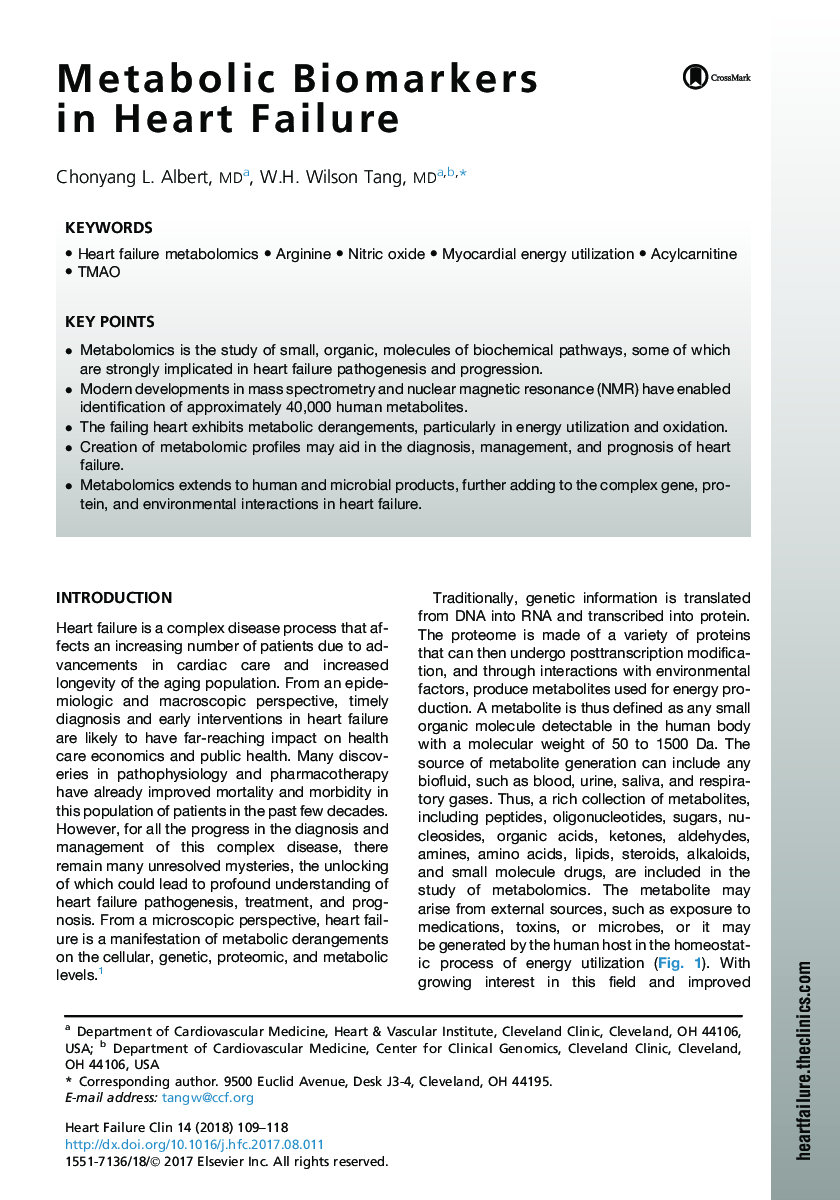 Metabolic Biomarkers in Heart Failure