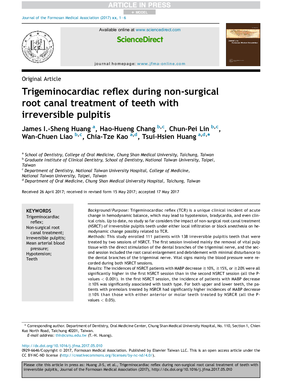 Trigeminocardiac reflex during non-surgical root canal treatment of teeth with irreversible pulpitis