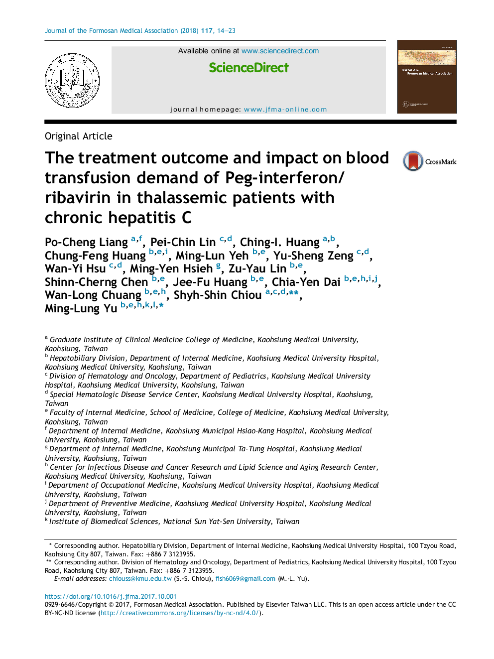 The treatment outcome and impact on blood transfusion demand of Peg-interferon/ribavirin in thalassemic patients with chronic hepatitis C