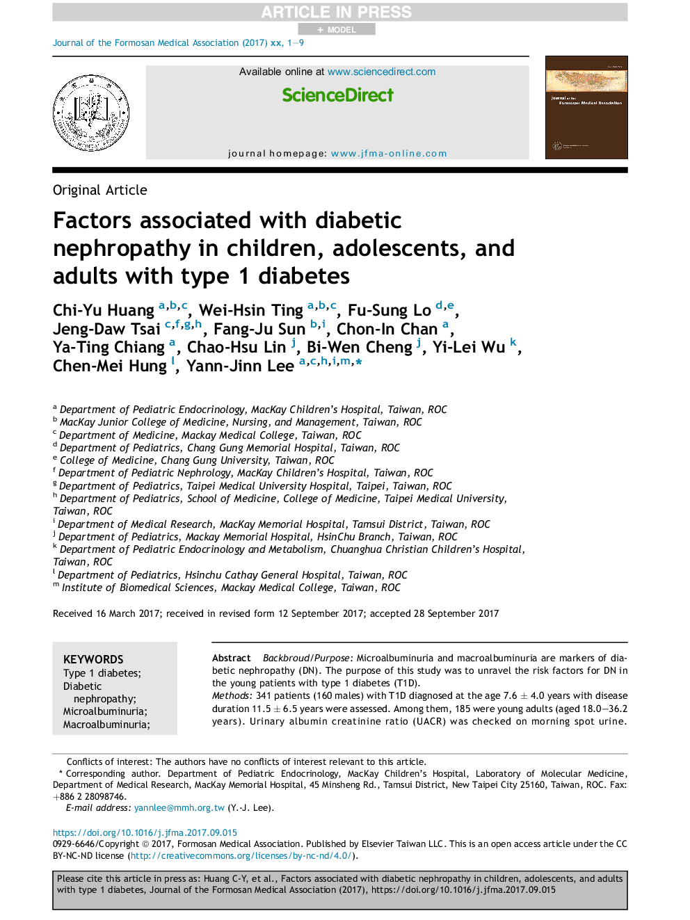 Factors associated with diabetic nephropathy in children, adolescents, and adults with type 1 diabetes