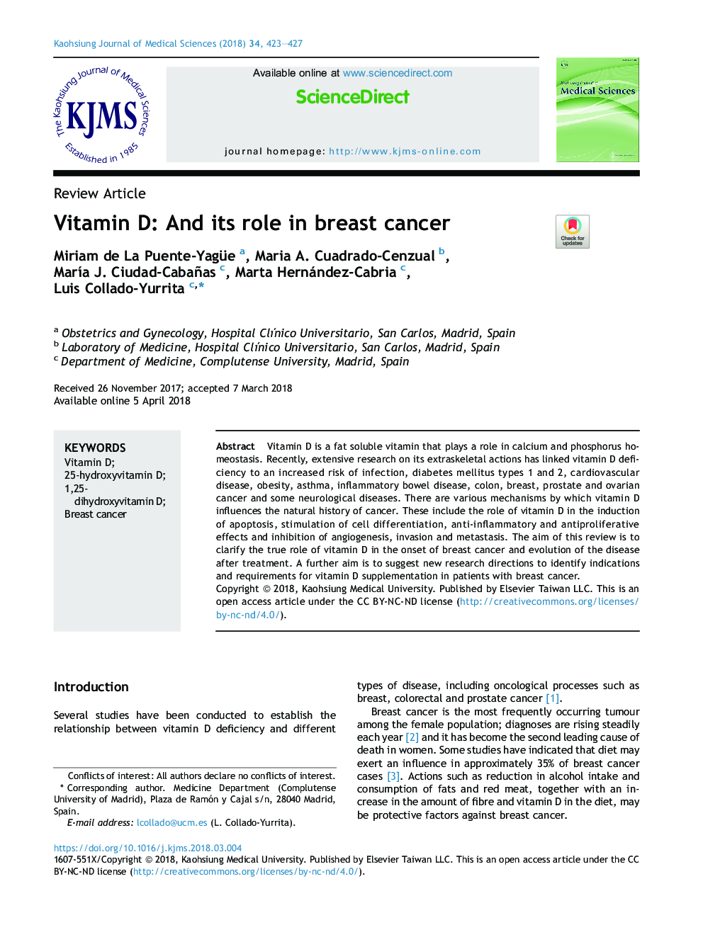 Vitamin D: And its role in breast cancer