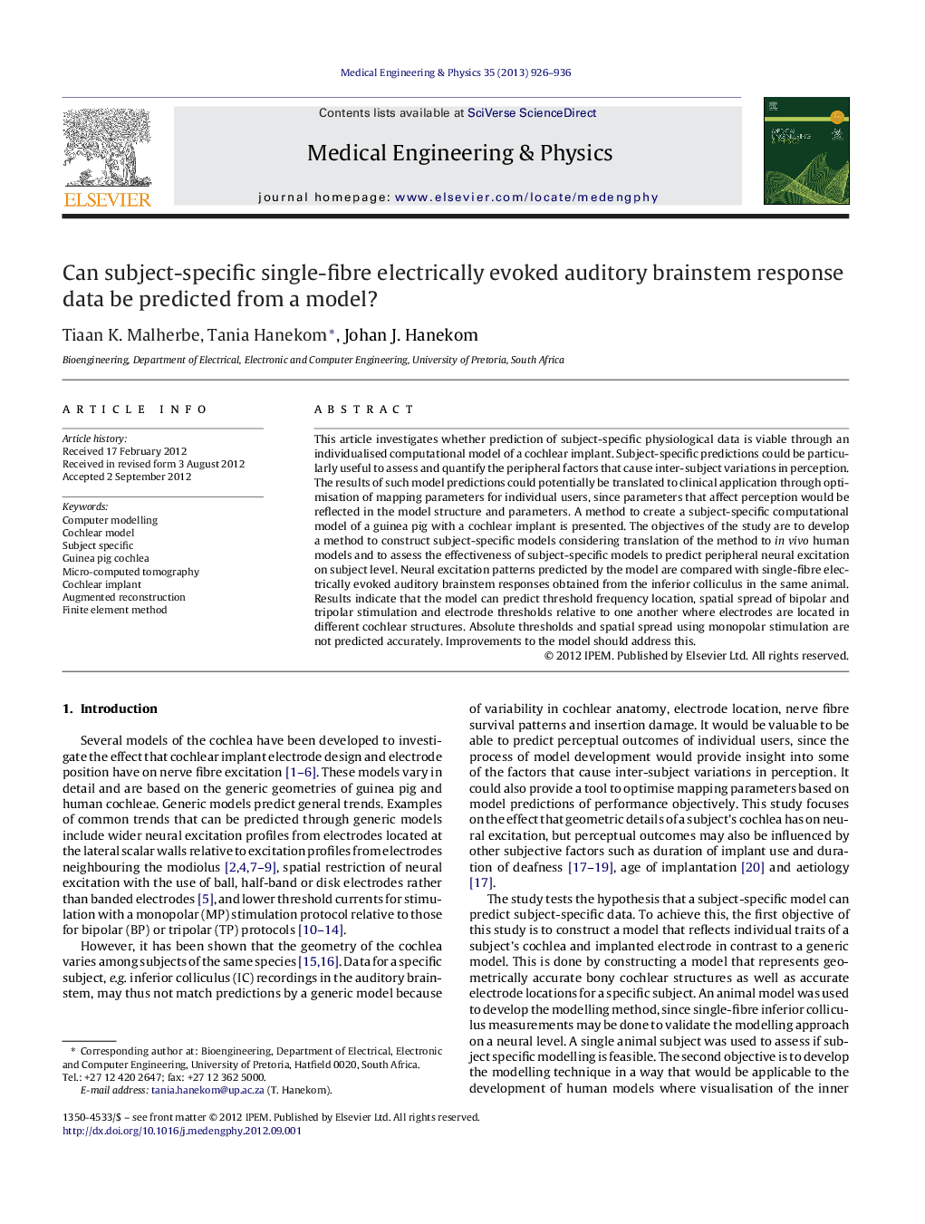 Can subject-specific single-fibre electrically evoked auditory brainstem response data be predicted from a model?