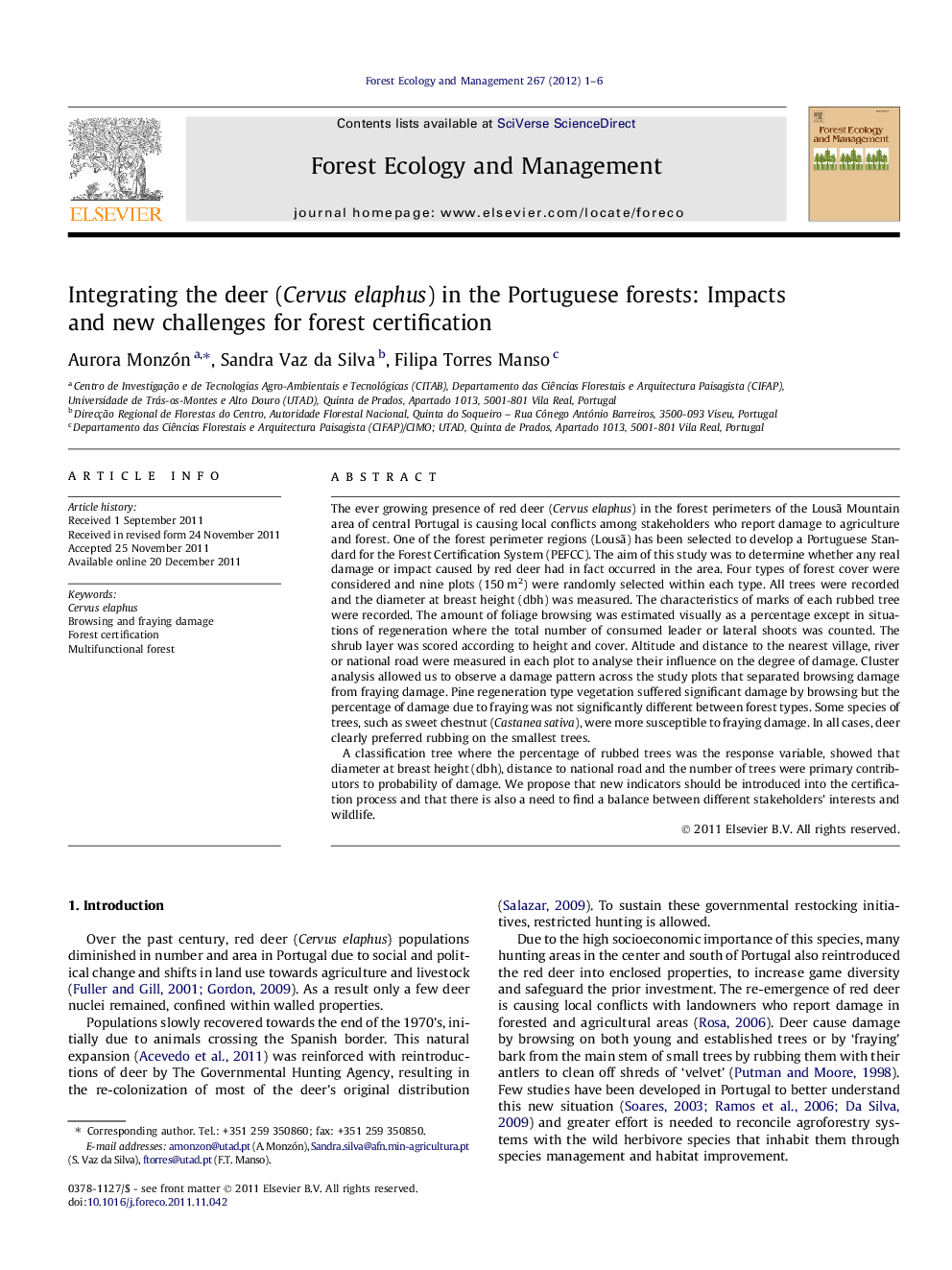 Integrating the deer (Cervus elaphus) in the Portuguese forests: Impacts and new challenges for forest certification