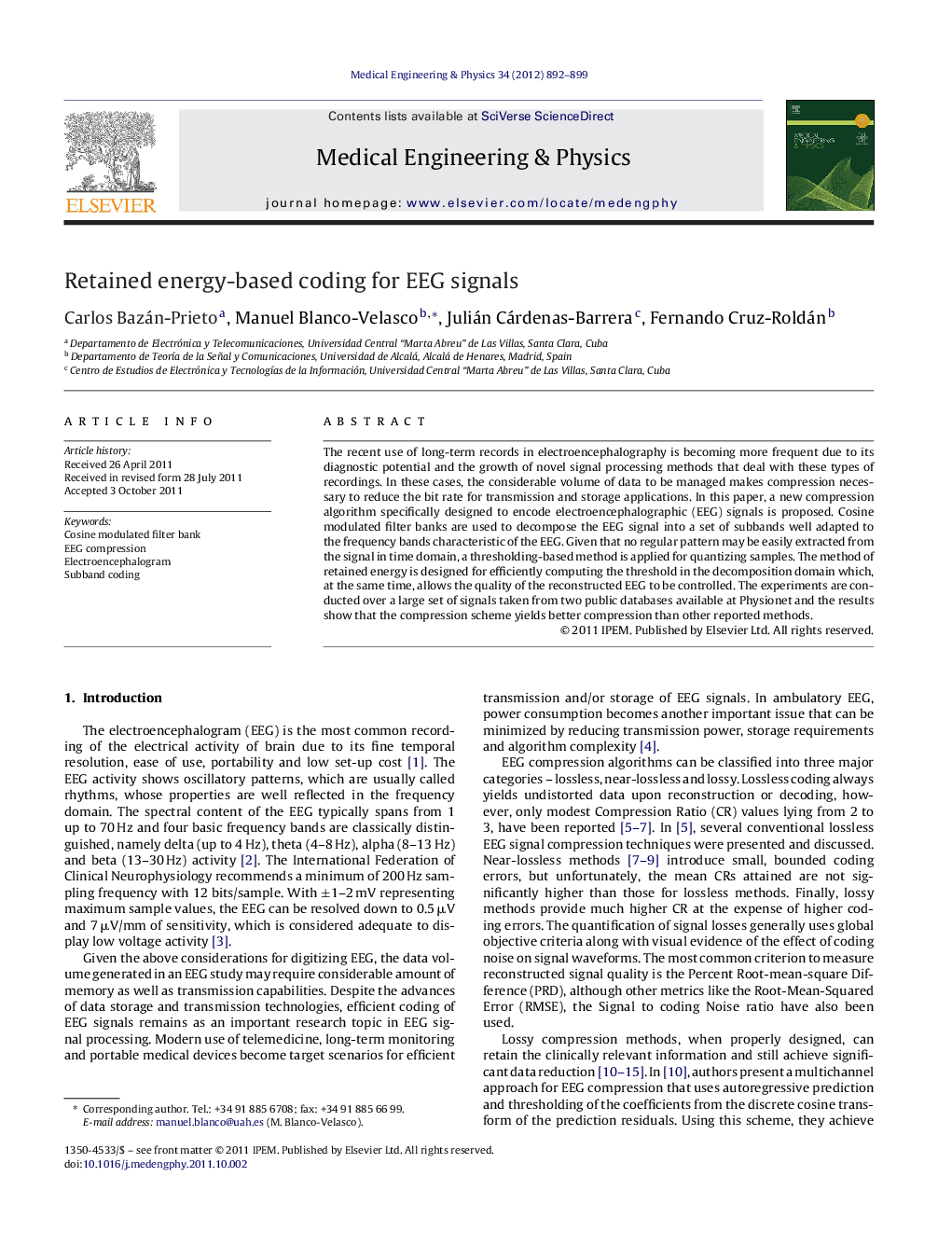 Retained energy-based coding for EEG signals