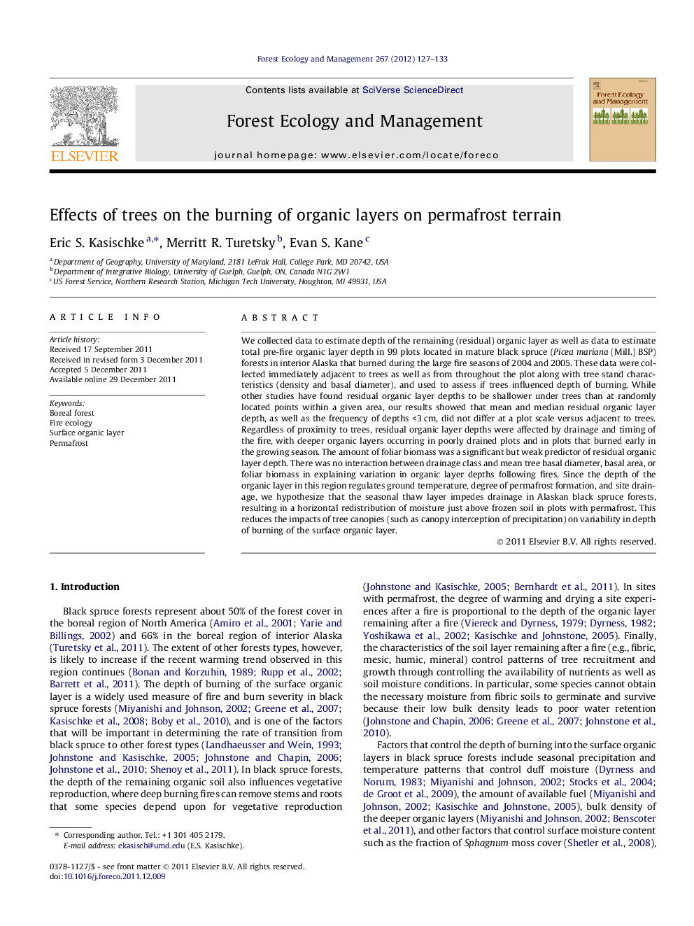 Effects of trees on the burning of organic layers on permafrost terrain