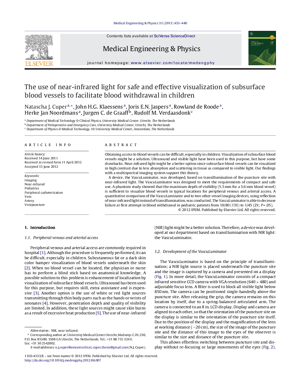 The use of near-infrared light for safe and effective visualization of subsurface blood vessels to facilitate blood withdrawal in children