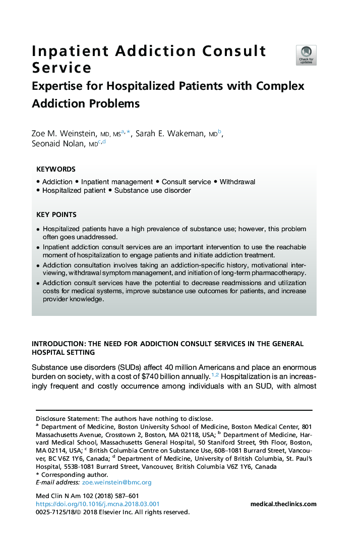 Inpatient Addiction Consult Service