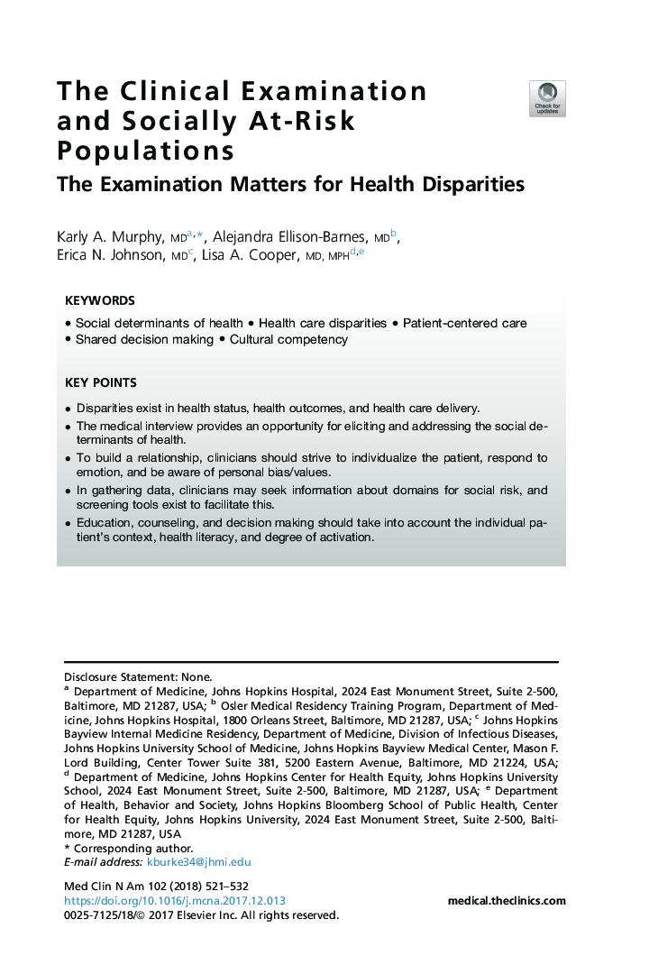 The Clinical Examination and Socially At-Risk Populations