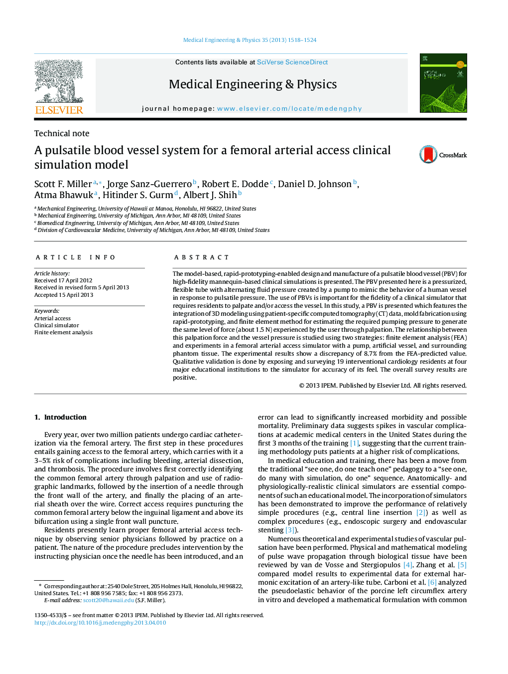 A pulsatile blood vessel system for a femoral arterial access clinical simulation model