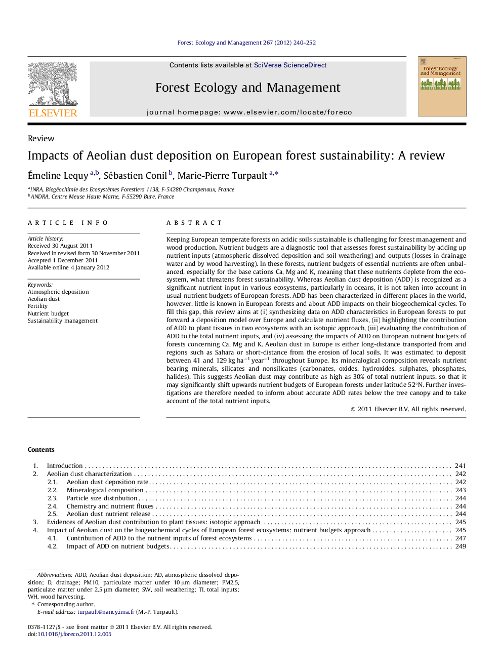 Impacts of Aeolian dust deposition on European forest sustainability: A review