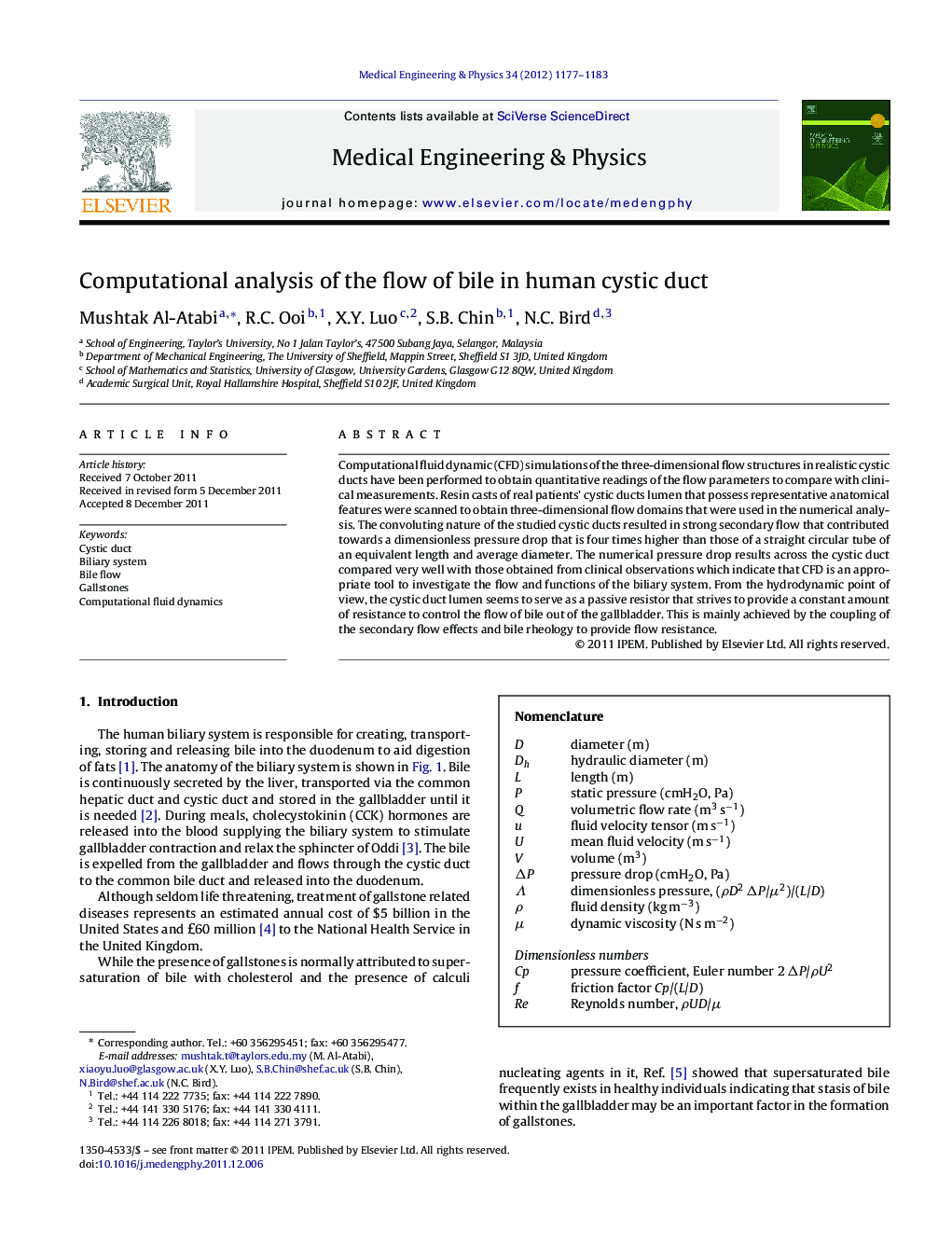 Computational analysis of the flow of bile in human cystic duct