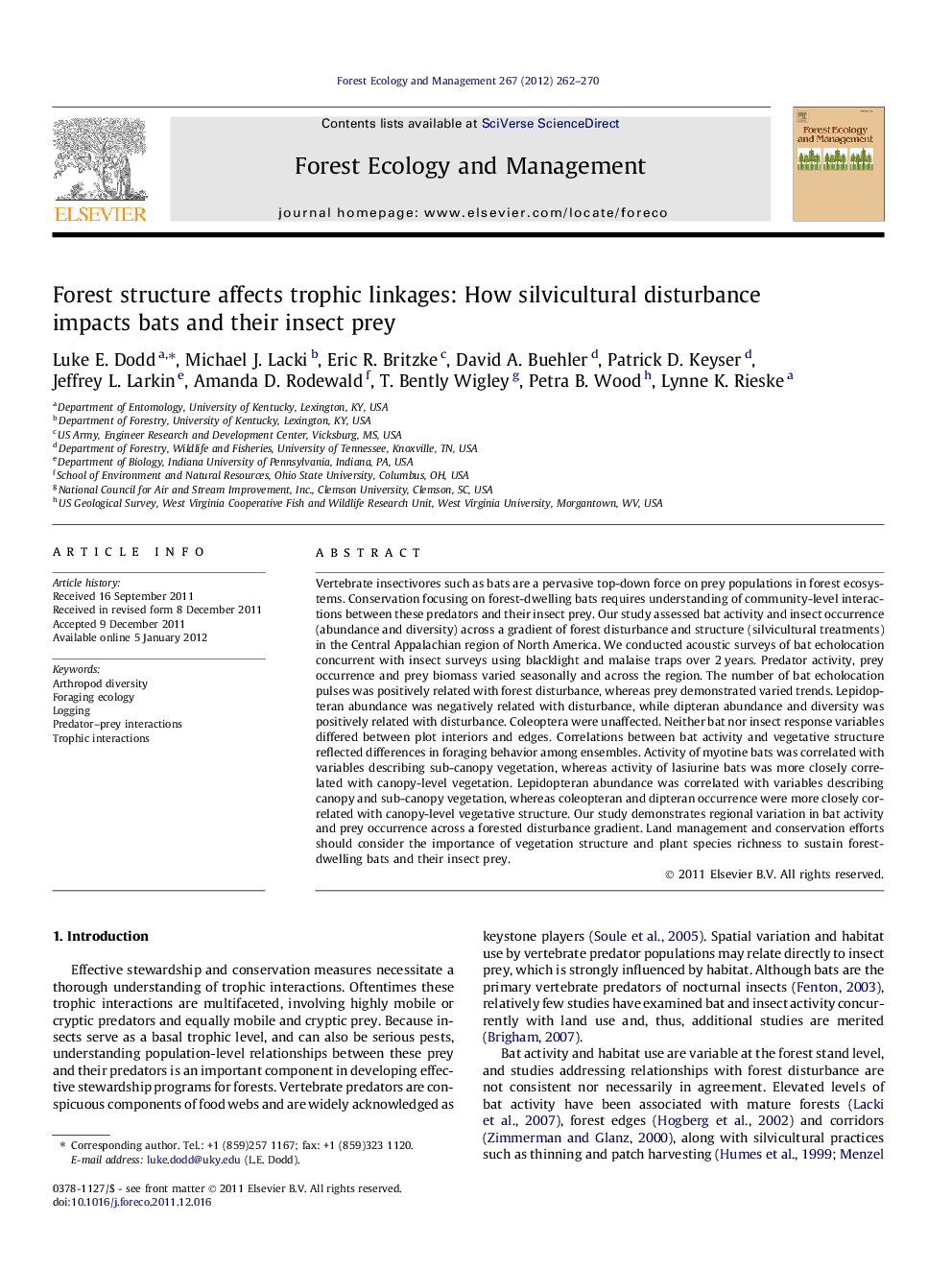 Forest structure affects trophic linkages: How silvicultural disturbance impacts bats and their insect prey