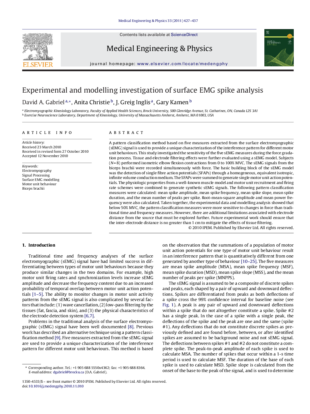 Experimental and modelling investigation of surface EMG spike analysis