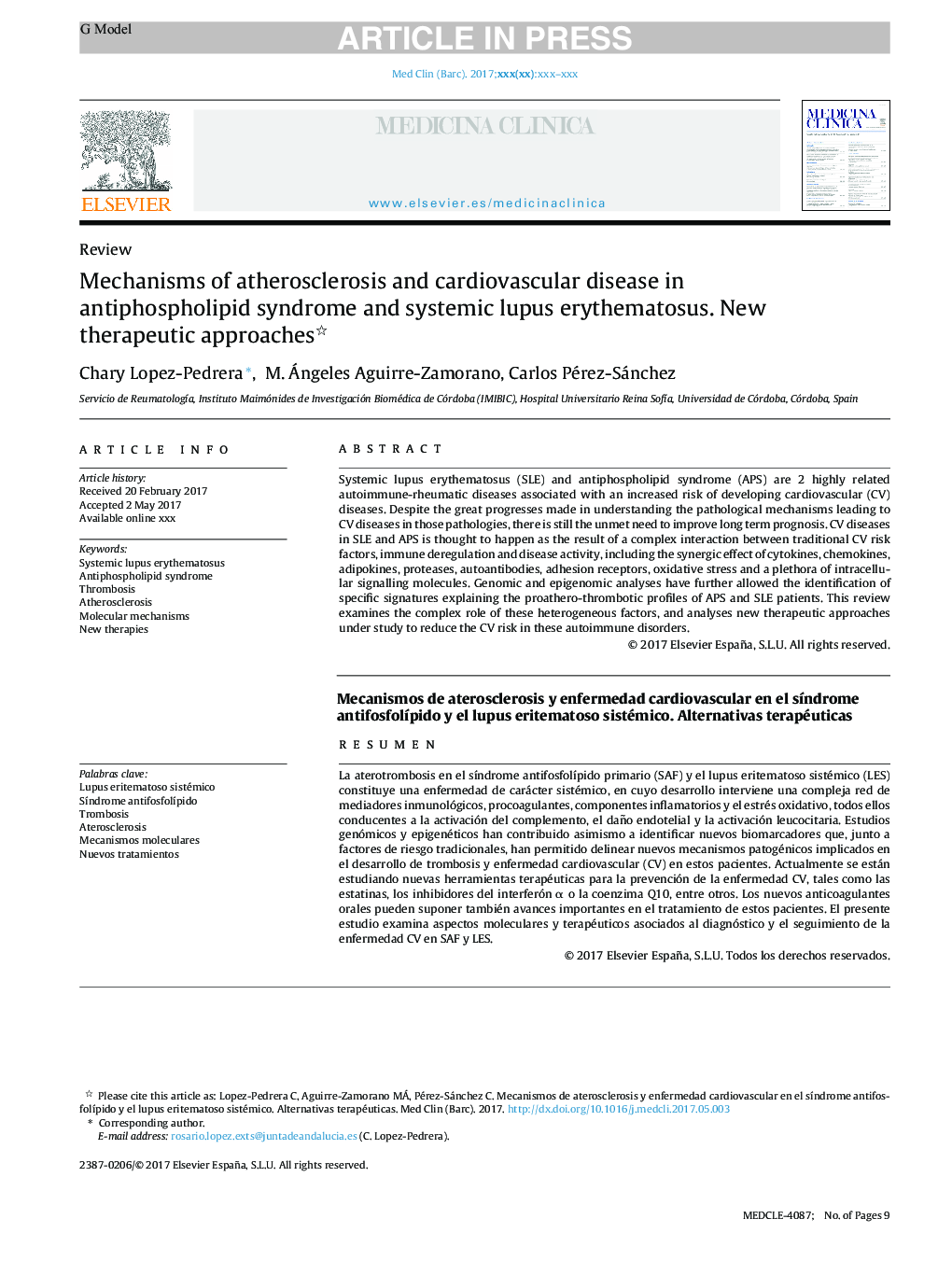 Mechanisms of atherosclerosis and cardiovascular disease in antiphospholipid syndrome and systemic lupus erythematosus. New therapeutic approaches