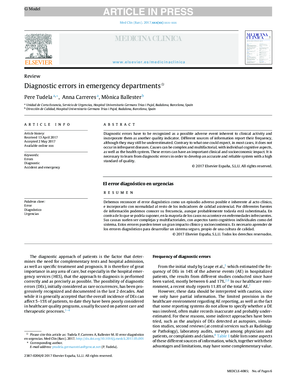 Diagnostic errors in emergency departments