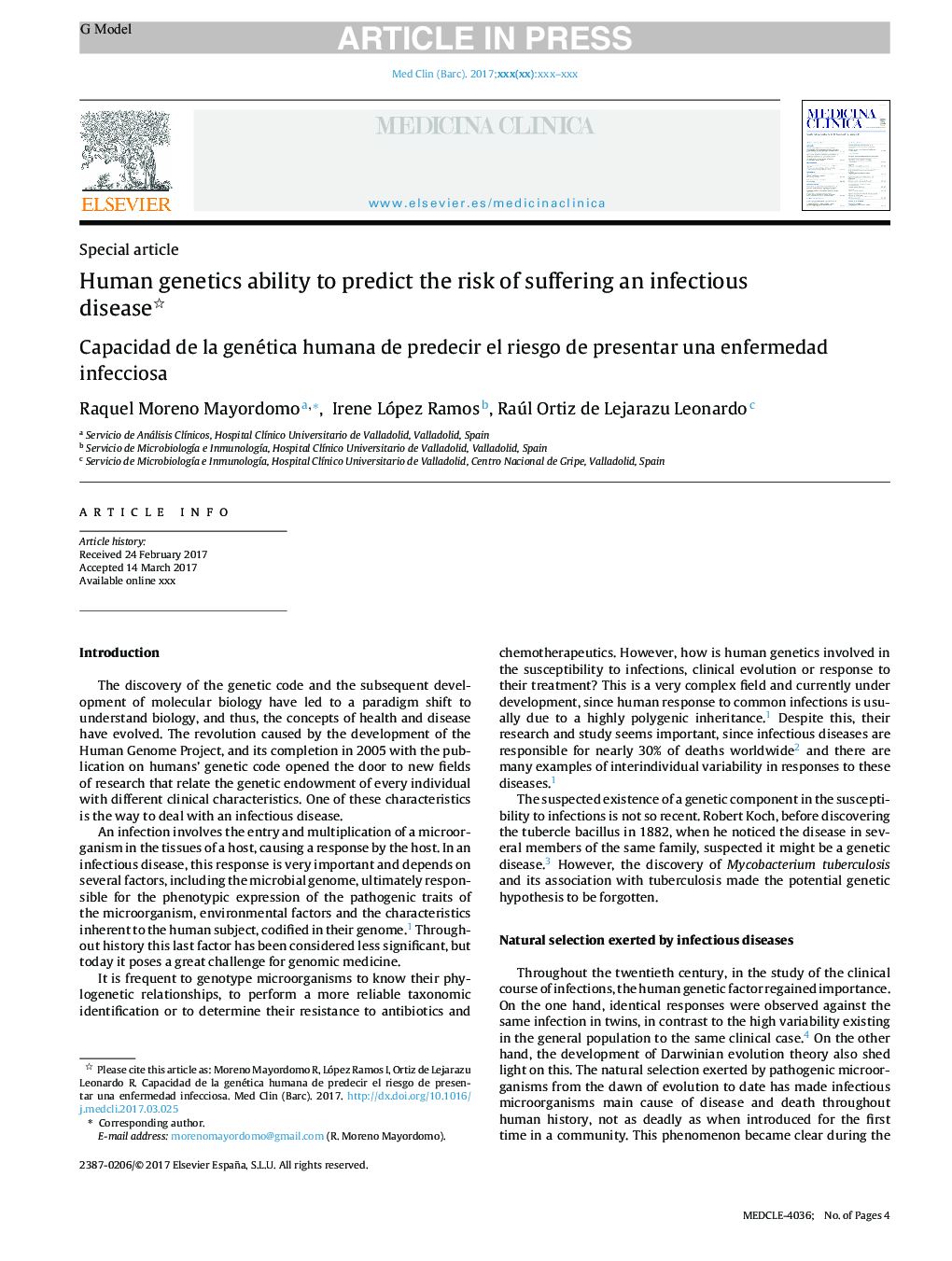Human genetics ability to predict the risk of suffering an infectious disease