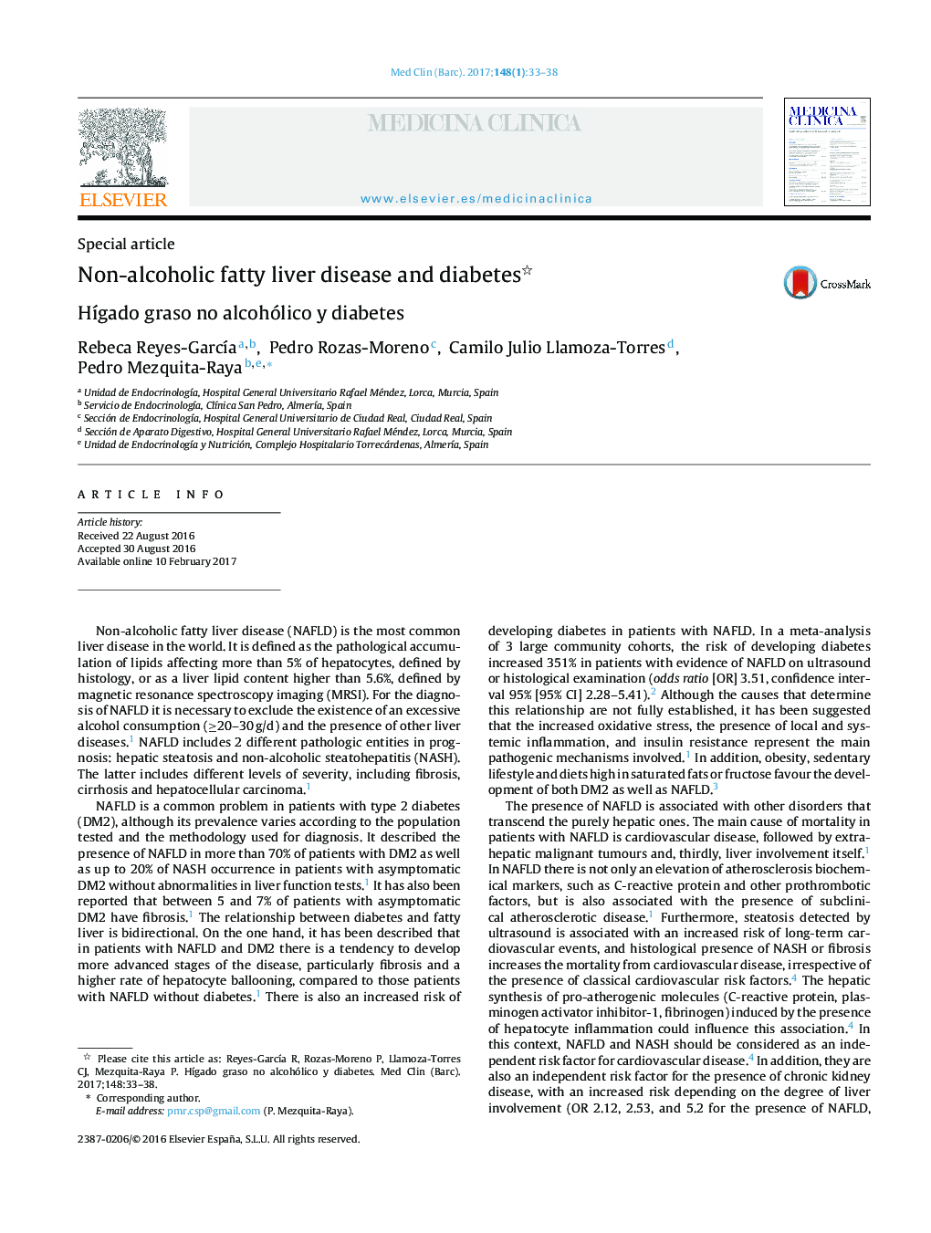 Non-alcoholic fatty liver disease and diabetes