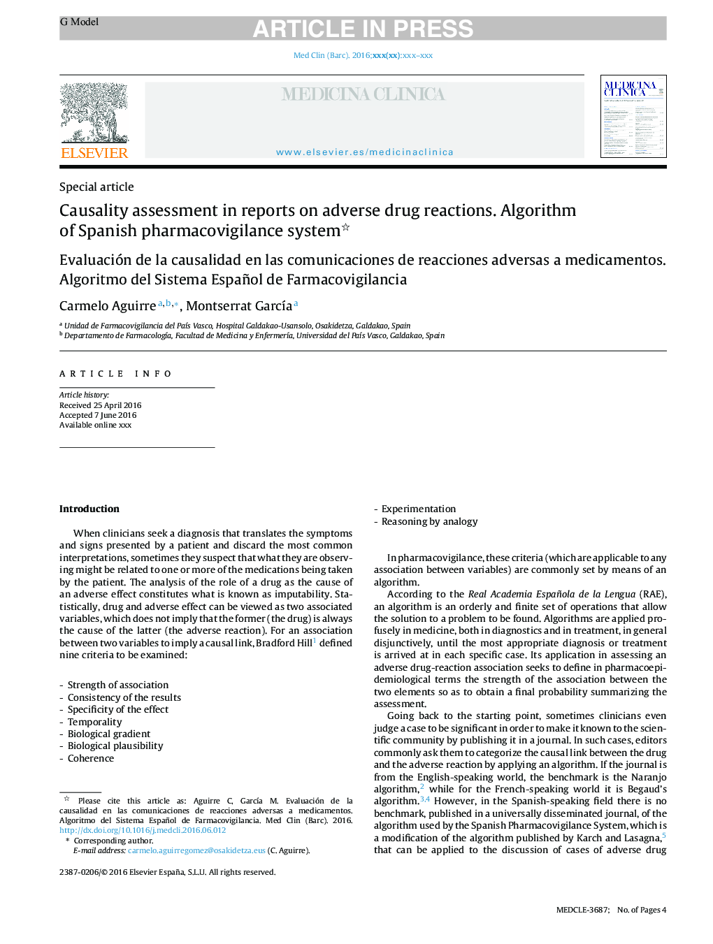 Causality assessment in reports on adverse drug reactions. Algorithm of Spanish pharmacovigilance system