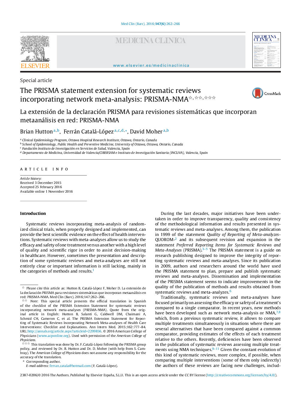 The PRISMA statement extension for systematic reviews incorporating network meta-analysis: PRISMA-NMA