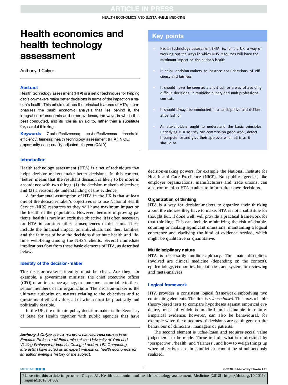 Health economics and health technology assessment