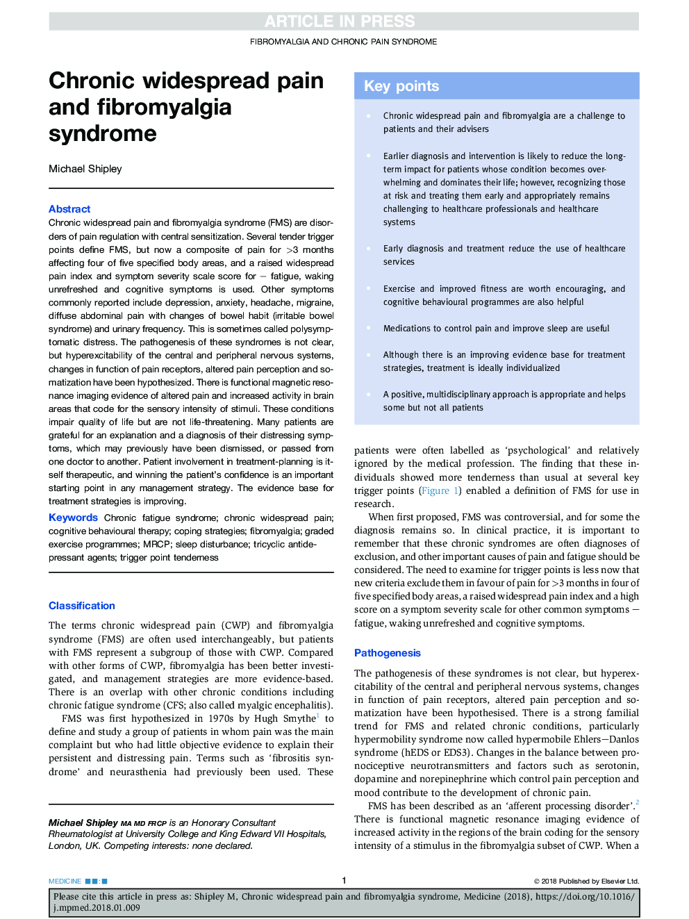 Chronic widespread pain and fibromyalgia syndrome