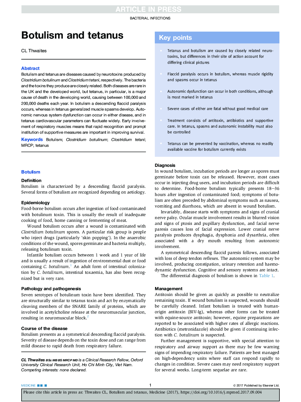 Botulism and tetanus