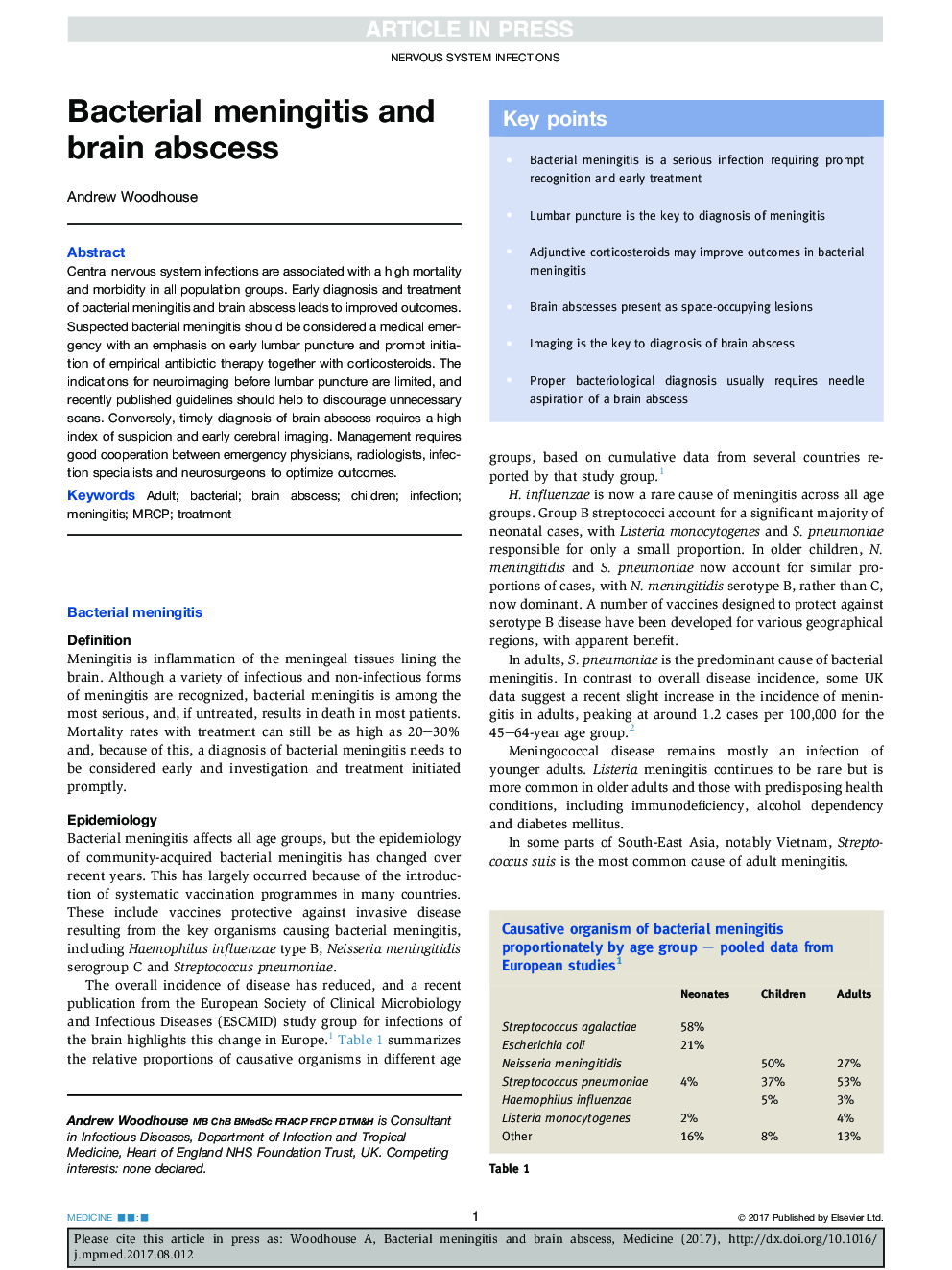 Bacterial meningitis and brain abscess