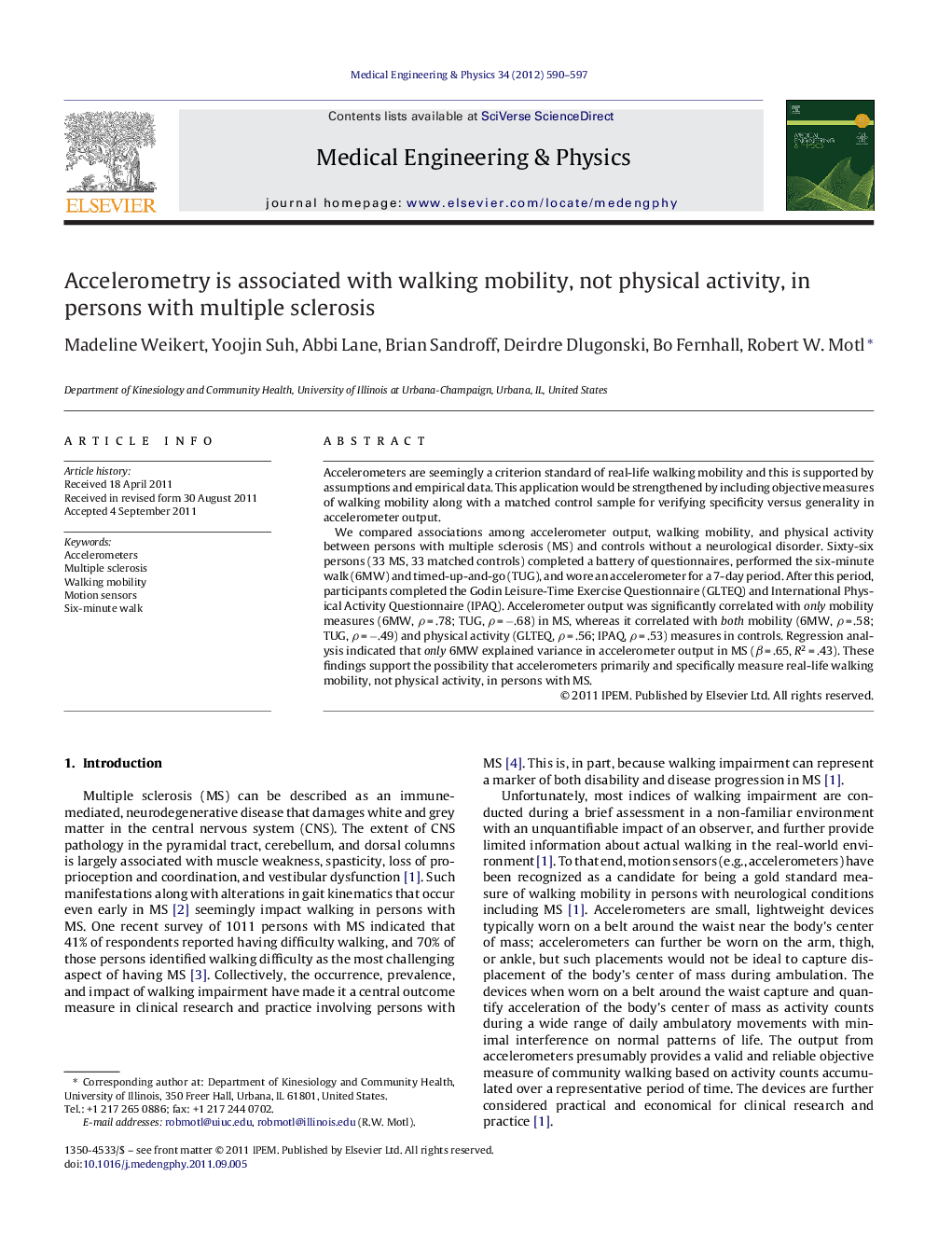 Accelerometry is associated with walking mobility, not physical activity, in persons with multiple sclerosis