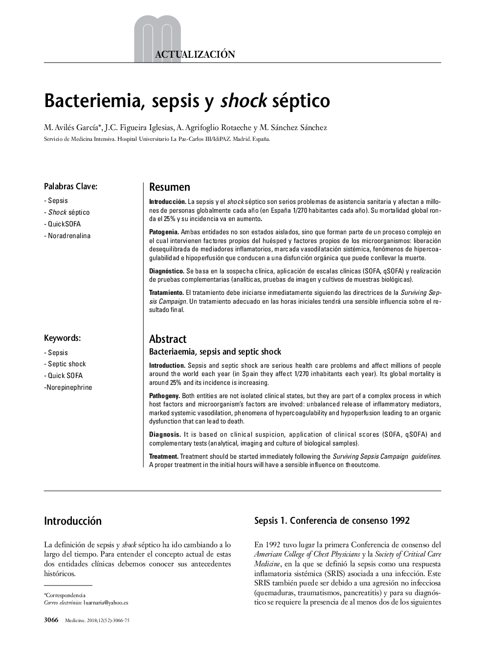 Bacteriemia, sepsis y shock séptico