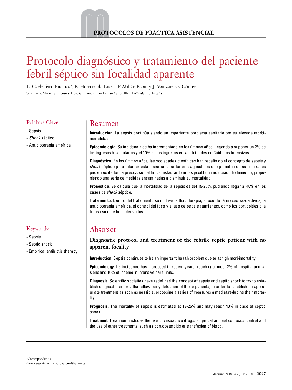 Protocolo diagnóstico y tratamiento del paciente febril séptico sin focalidad aparente