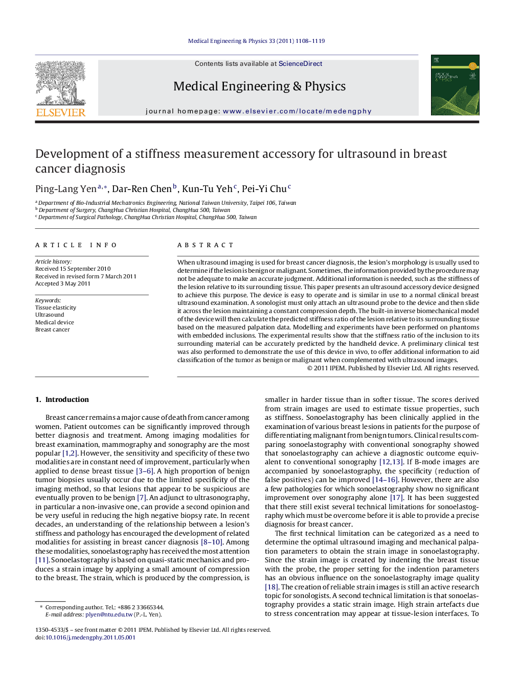 Development of a stiffness measurement accessory for ultrasound in breast cancer diagnosis