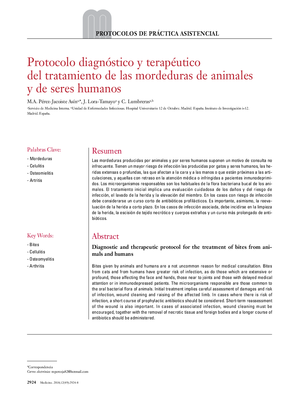 Protocolo diagnóstico y terapéutico del tratamiento de las mordeduras de animales y de seres humanos